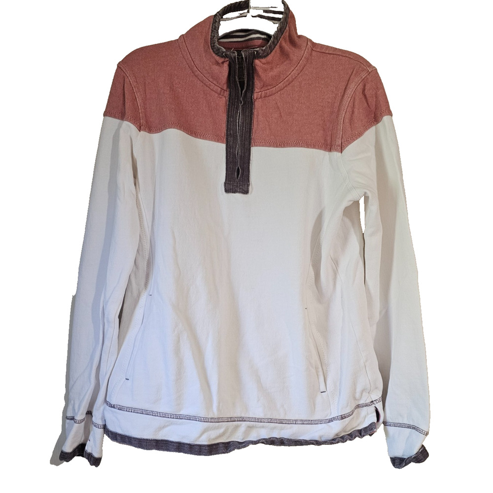 Fat Face The Airlie Quarter Zip Pullover Womens Medium Pink White Cotton US Sz 8